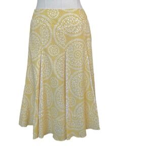NEW Loft Skirt Womens 2P Yellow Floral Pleated Fit and Flare Midi Side Zip FLAW
